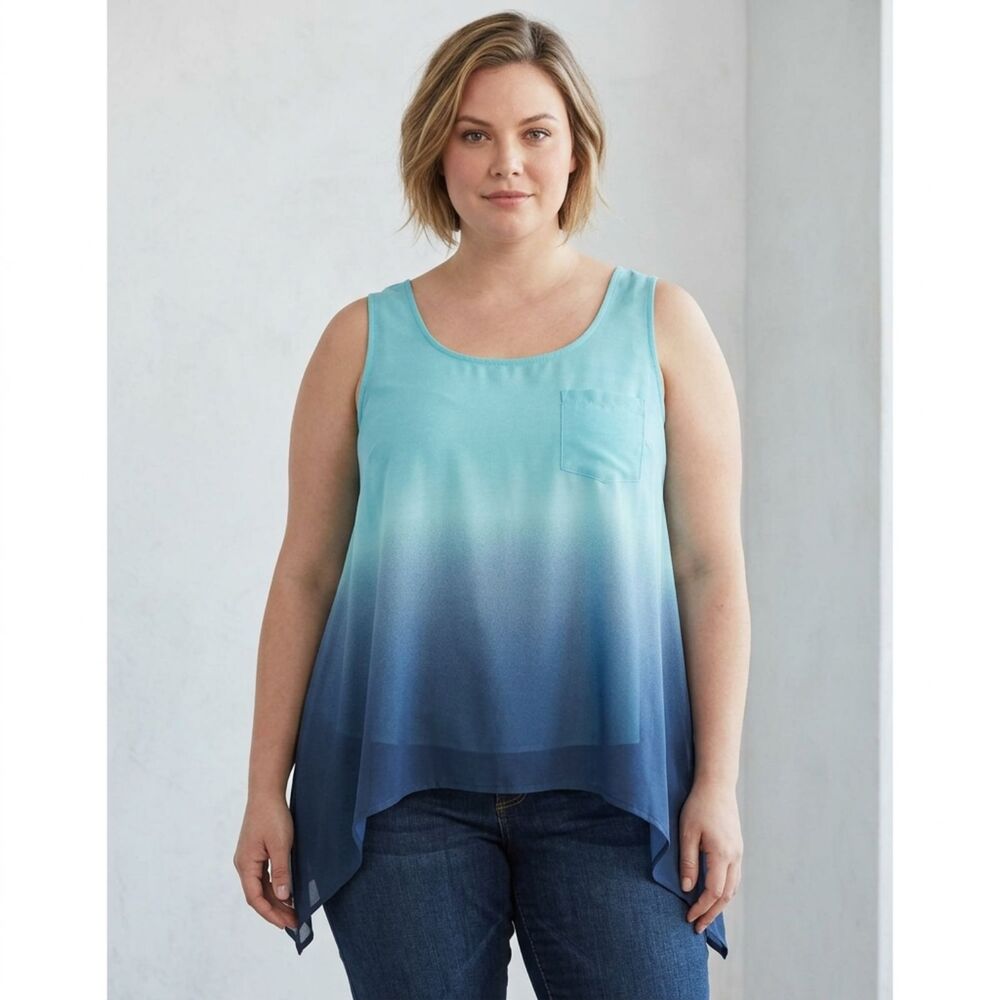 A New Approach a.n.a Dip Dye Satin Racer Back Tank Top NWT Womens Size 1X Zipper